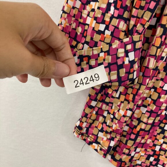 Cocomo Large Multi Color Split Neck Rolled Sleeve Pintuck Popover Blouse Office - Picture 10 of 10